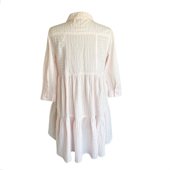 C EST 1946 Pink & White Striped Tiered Shirt Dress Tunic MEDIUM Cottage Bohemian - Picture 4 of 9